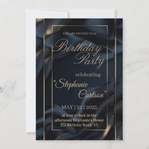 Elegant Navy Blue & Gold Wedding Invitation