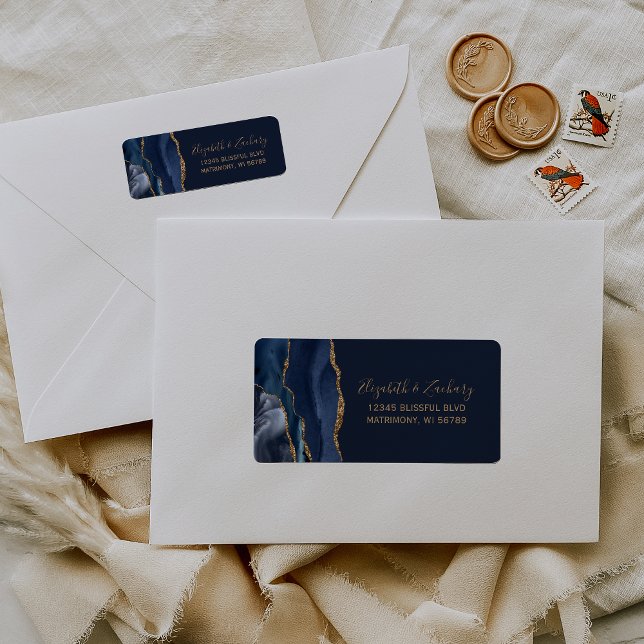 Elegant Navy Blue Gold Wedding Return Address Label (Creator Uploaded)