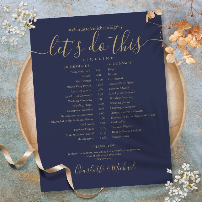 Elegant Navy Blue Gold Wedding Schedule Timeline (Elegant Navy Blue Gold Wedding Schedule Timeline)