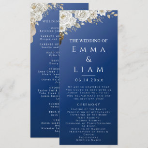 Elegant Navy Blue Gold White Rose Wedding Program