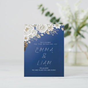 Elegant Navy Blue Gold White Rose Wedding Welcome  Postcard