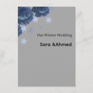 Elegant Navy Blue & Gold Winter Floral Wedding Inv Thank You Card