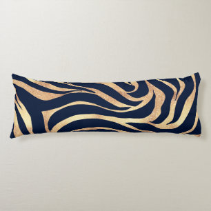Elegant Navy Blue Gold Zebra Print Body Cushion