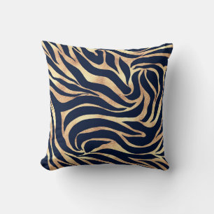 Elegant Navy Blue Gold Zebra Print Cushion