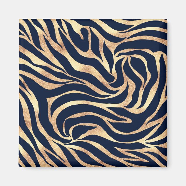 Elegant Navy Blue Gold Zebra Print Magnet (Front)