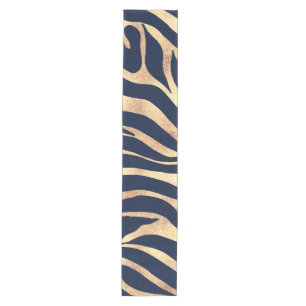 Elegant Navy Blue Gold Zebra Print Medium Table Runner