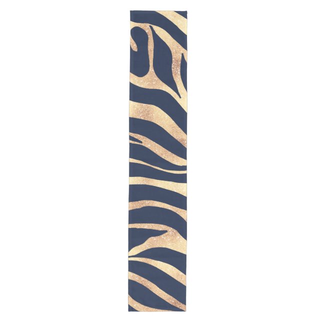 Elegant Navy Blue Gold Zebra Print Medium Table Runner (Front)