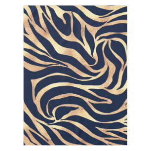 Elegant Navy Blue Gold Zebra Print Tablecloth