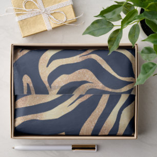 Elegant Navy Blue Gold Zebra Print Tissue Paper