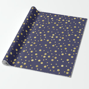 Elegant Navy Blue Golden Chic Dots Wrapping Paper