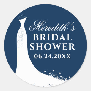 Elegant Navy Blue Gown Bridal Shower Classic Round Sticker