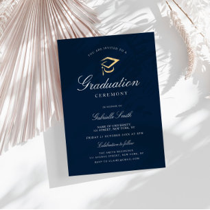 Elegant navy blue graduation ceremony invitation