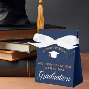 Elegant Navy Blue Graduation Custom 2023 Party Favour Box