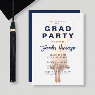 Elegant Navy Blue Graduation Party Rose Gold