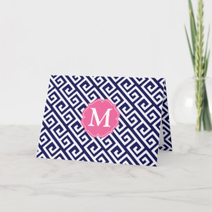 Elegant Navy Blue Greek Key Personalised Note Card