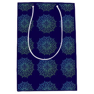Elegant Navy Blue Green Mandala Birthday  Medium Gift Bag