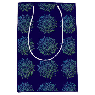 Elegant Navy Blue Green Mandala Birthday  Medium Gift Bag