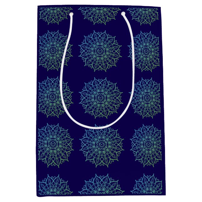 Elegant Navy Blue Green Mandala Birthday  Medium Gift Bag (Front)