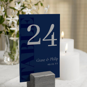 Elegant Navy Blue Grey Typography Table Number