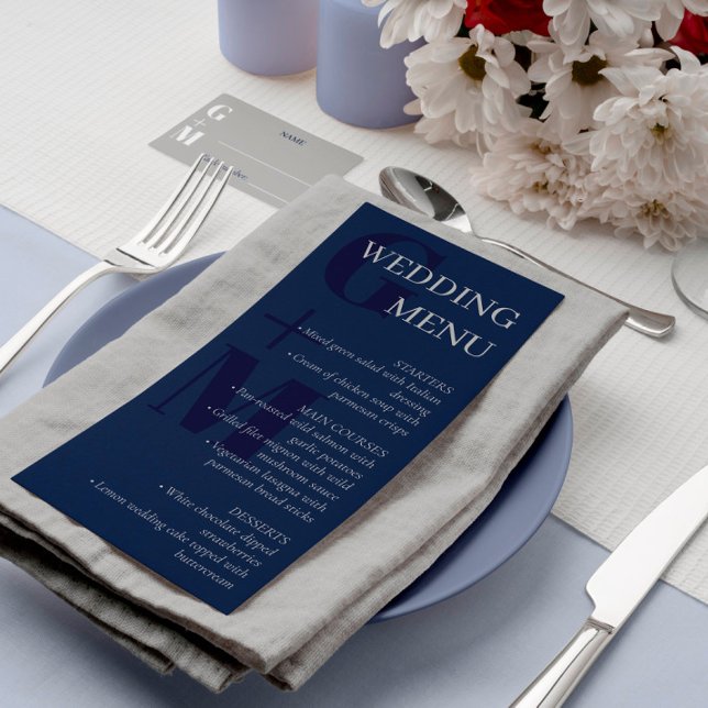 Elegant Navy Blue Grey Typography Wedding Menu (Creator Uploaded)