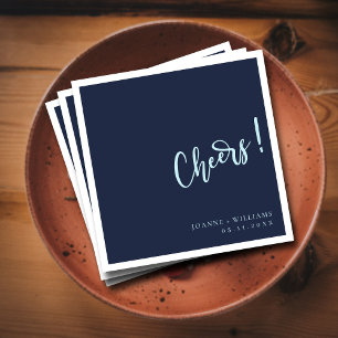 Elegant Navy Blue Hand Lettering Cheers Wedding  Napkin