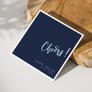 Elegant Navy Blue Hand Lettering Cheers Wedding  Napkin