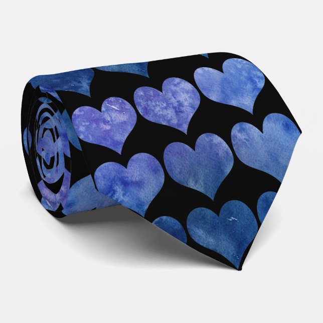 Elegant Navy Blue Heart Pattern  Tie (Rolled)