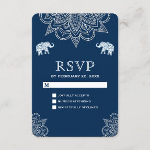 Elegant Navy Blue Henna Indian Wedding RSVP
