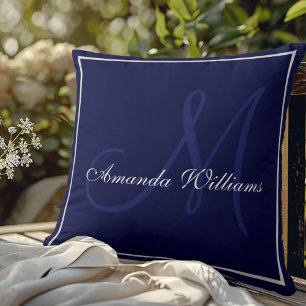 Elegant Navy Blue Initial Family Monogram Cushion
