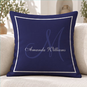 Elegant Navy Blue Initial Family Monogram Cushion
