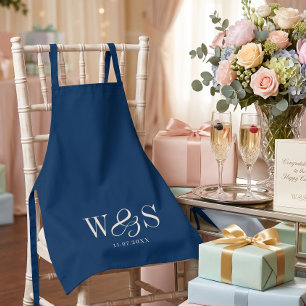 Elegant navy blue initial wedding couples apron
