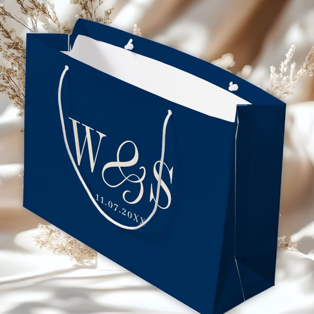 Elegant navy blue initial wedding couples large gift bag (Creator Uploaded)