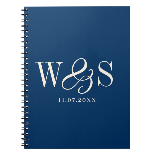 Elegant navy blue initial wedding couples notebook (Front)