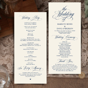 Elegant Navy Blue Ivory Formal Wedding Ceremony Program