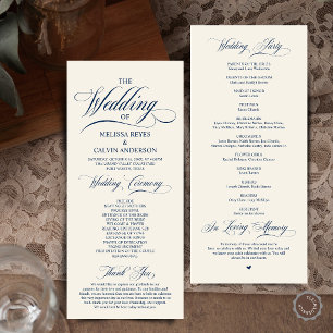 Elegant Navy Blue Ivory Script Wedding Ceremony Program