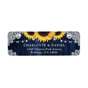 Elegant Navy Blue Lace Sunflower Return Address Label