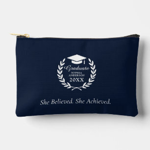 Elegant Navy Blue Laurel Wreath Graduation Year Accessory Pouch