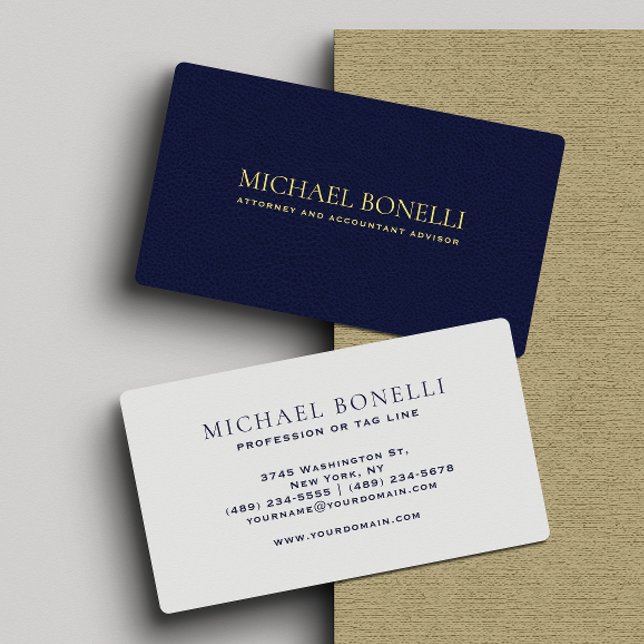 Elegant  Navy Blue Leather Look Professional Business Card (Creator Uploaded)