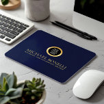 Elegant Navy Blue Leather Luxury Gold ROUND Logo  Mouse Pad<br><div class="desc">Enhance your workspace with this premium NAVY blue leather print mouse pad, designed to combine style and functionality. Featuring a luxurious gold logo and the option to add two lines of custom text, this mouse pad is perfect for personalising with your name, business, firm, or any other details of your...</div>