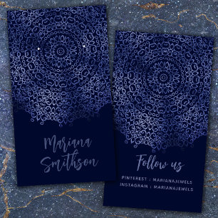 Elegant Navy Blue Mandala Earrings Display Cards