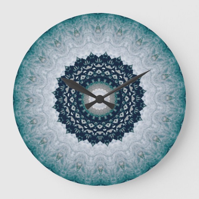 Elegant Navy Blue Mandala    Large Clock (Front)