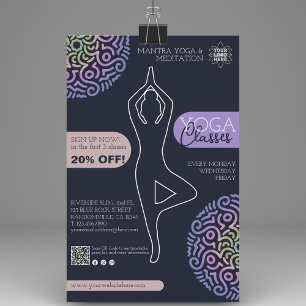 Elegant Navy Blue Mandala Yoga Classes Flyer