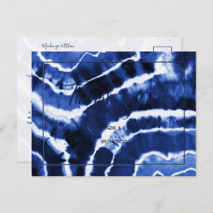 Elegant Navy Blue Marble Tie Dye Wedding Thank You Postcard