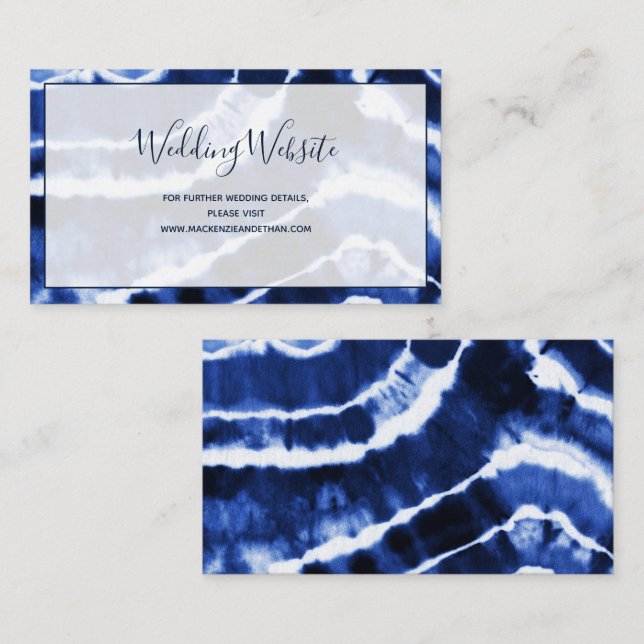 Elegant Navy Blue Marble Tie Dye Wedding Website Enclosure Card (Front/Back)