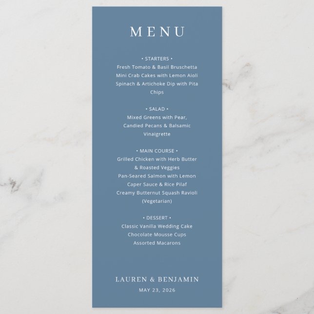 Elegant Navy Blue Menu Template (Front)