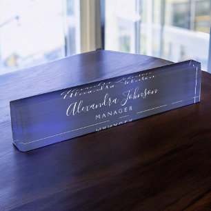 Elegant Navy Blue Metallic Professional Business Nameplate