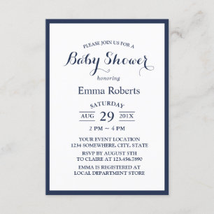 Elegant Navy Blue Minimalist Baby Shower Invitation