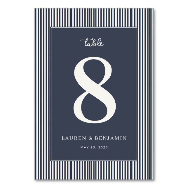 Elegant Navy Blue Minimalist Wedding Table Card (Front)