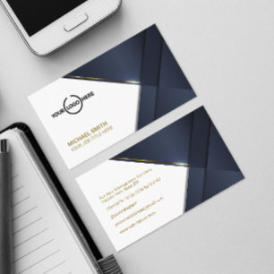 Elegant Navy Blue Modern Gold Line Professional Bu Business Card
