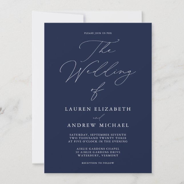 Elegant Navy Blue Modern Minimalist Wedding Invita Invitation (Front)